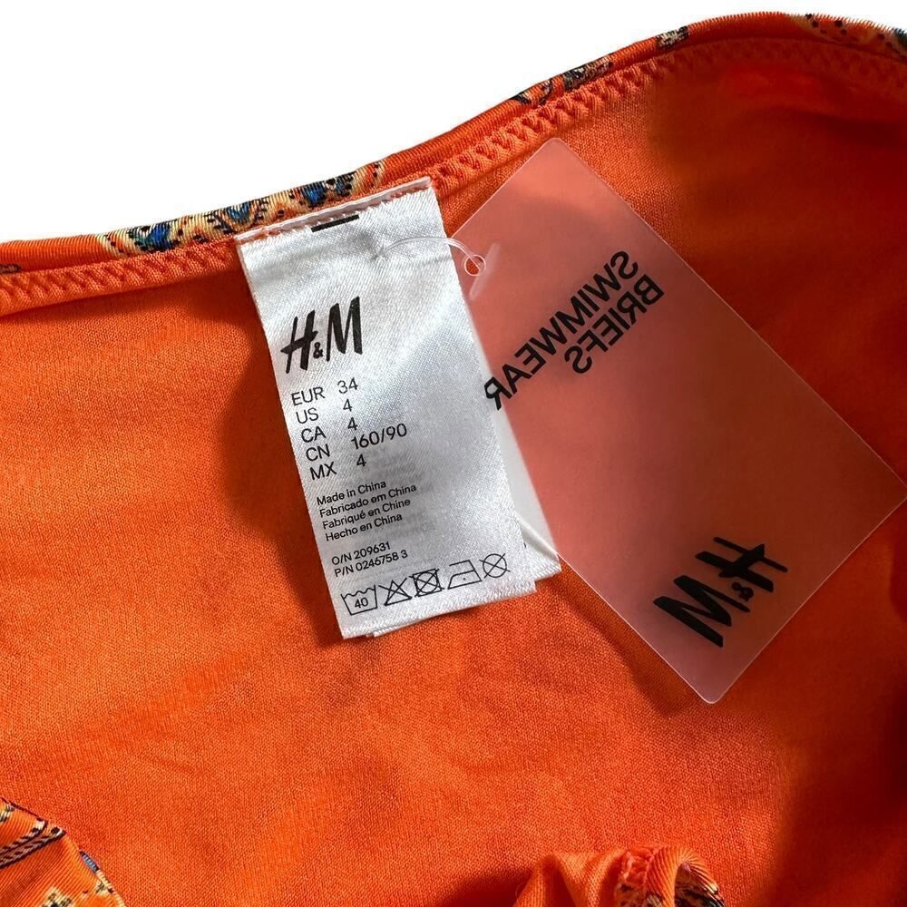 H&M Neon Orange Aztec Bikini Bottom Size 4 - Picture 3 of 4